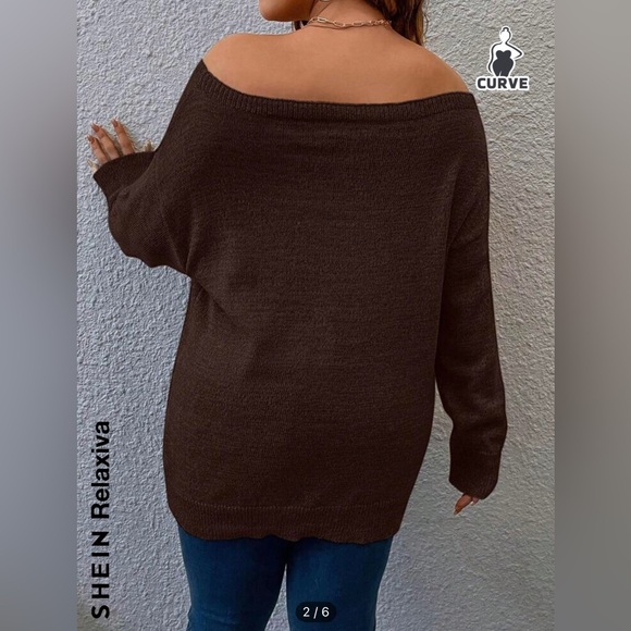 Brown sexy off the shoulder sweater - Picture 2 of 4